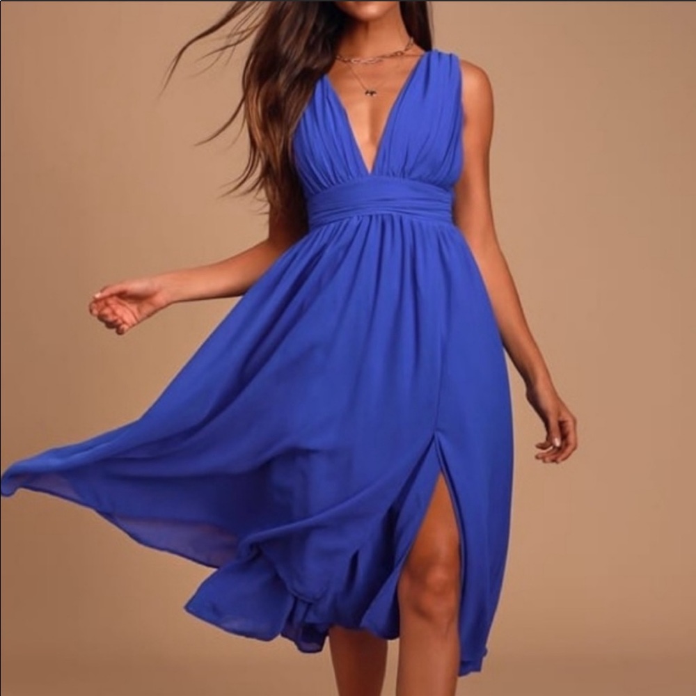 NWT Lulu's Divine Dahlia Royal Blue Midi Dress